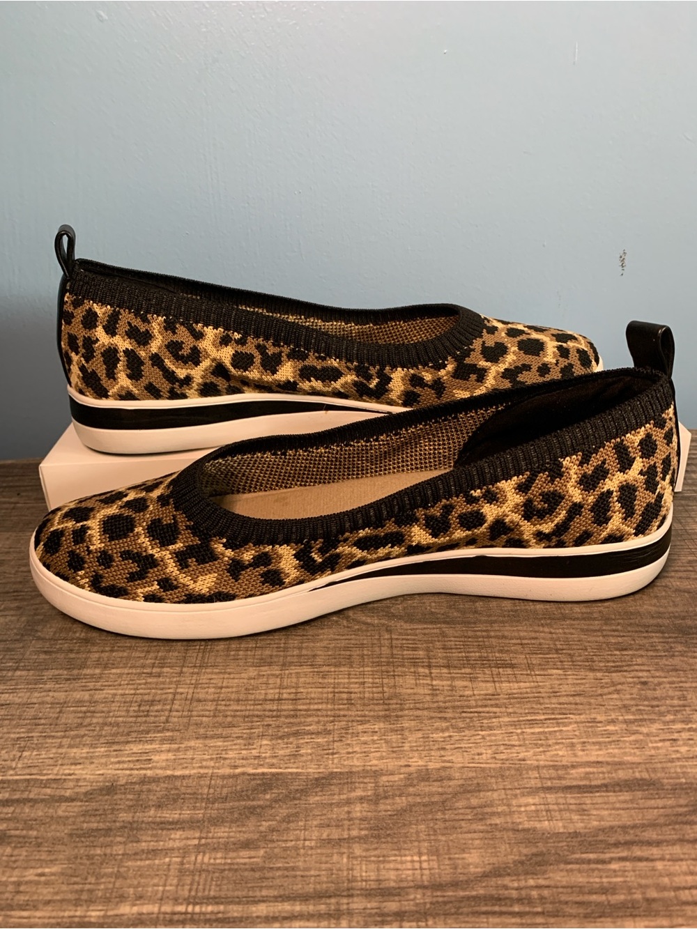Aubrey Lynn Leopard Knit Slip-On Ballet Flats - Black/Tan